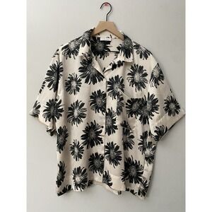 TOPSHOP Women's Shirt Size 14 Collared Daisies Button Down Black & White